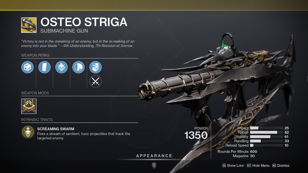 All Destiny 2 Witch Queen Exotics - Osteo Striga