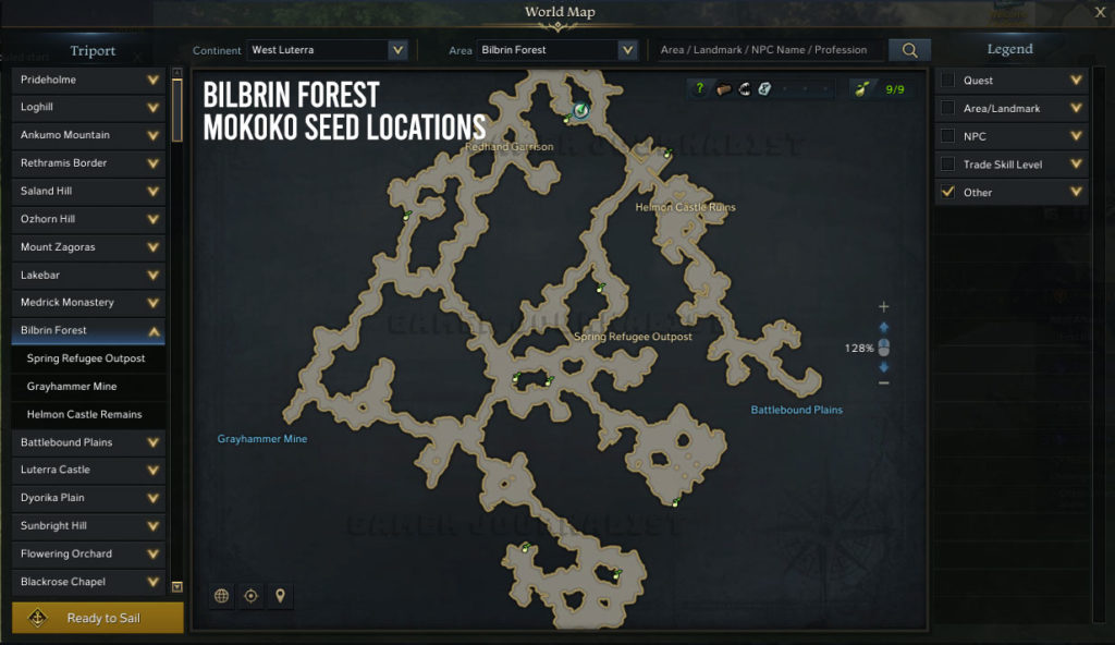 All Mokoko Seed Locations in Bilbrin Forest Map