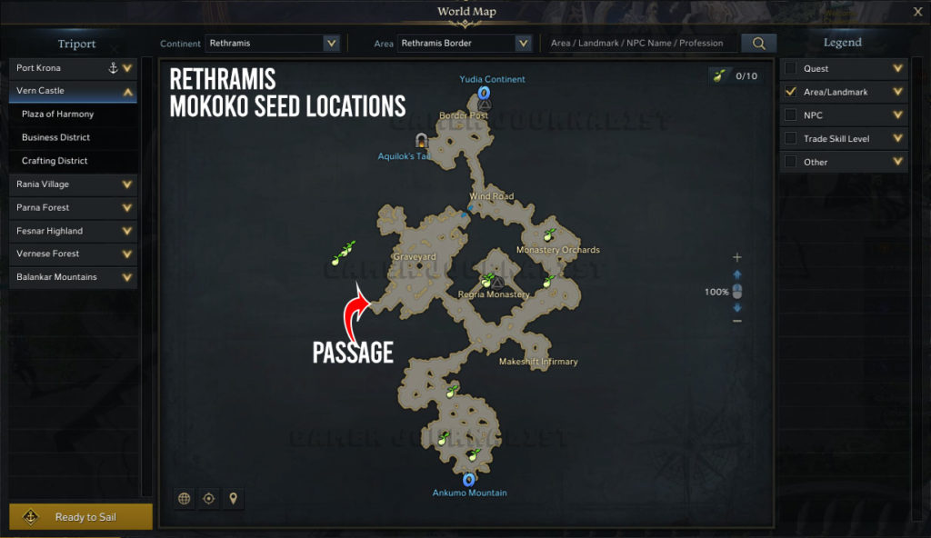 All Mokoko Seed Locations in Rethramis Border Map