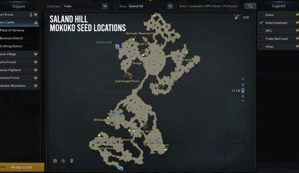 All Mokoko Seed Locations in Saland Hill Map