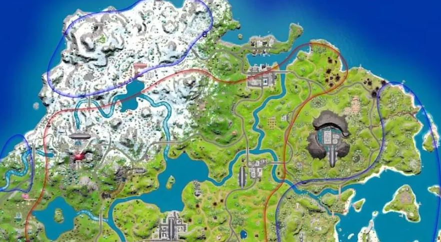 What are the Blue and Red Areas on the Fortnite Map?