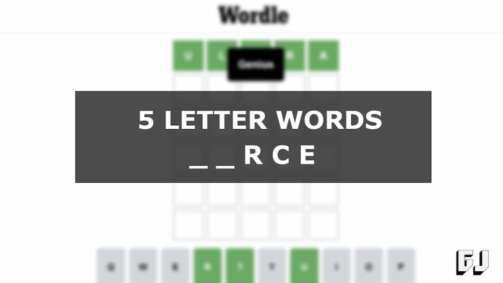 5 letter words end in rce