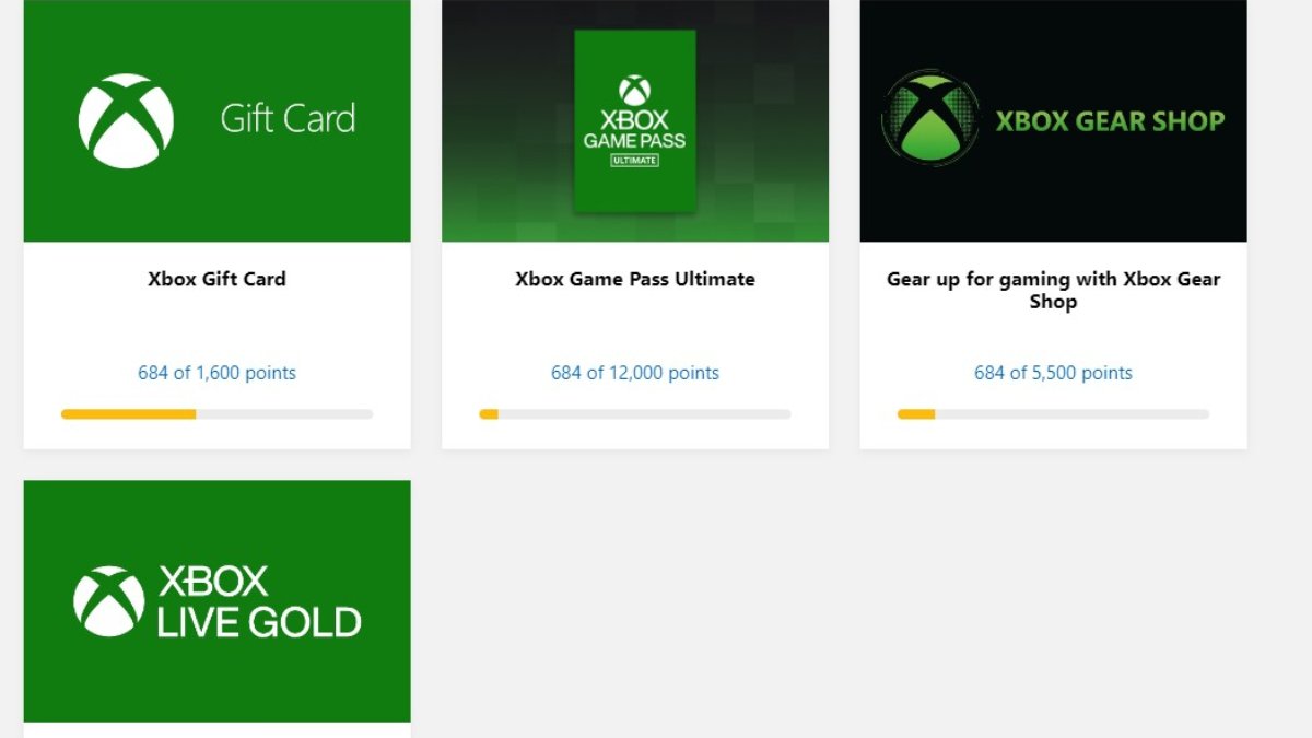 Xbox Rewards Page Listings