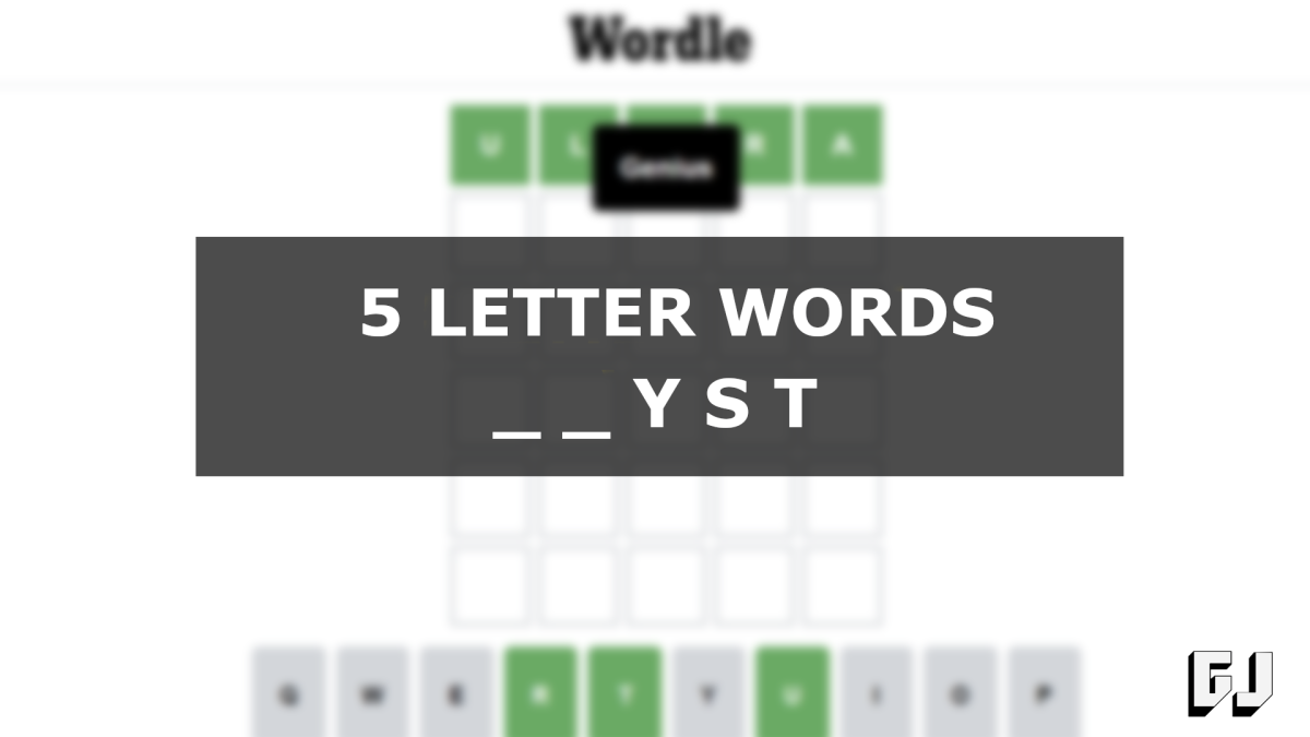 5 Letter Words Ending in YST