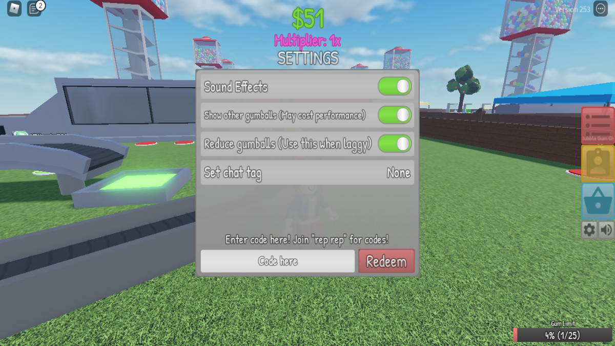 Roblox Gumball Factory Tycoon Codes Screen
