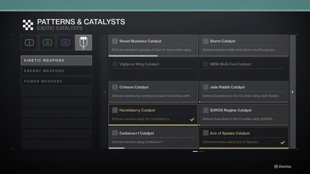 Destiny 2 how to get the Thorn catalyst - Patterns and Catalysts menu, 