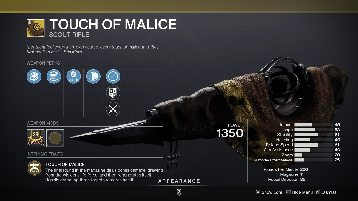 Destiny 2 How to Get Touch of Malice