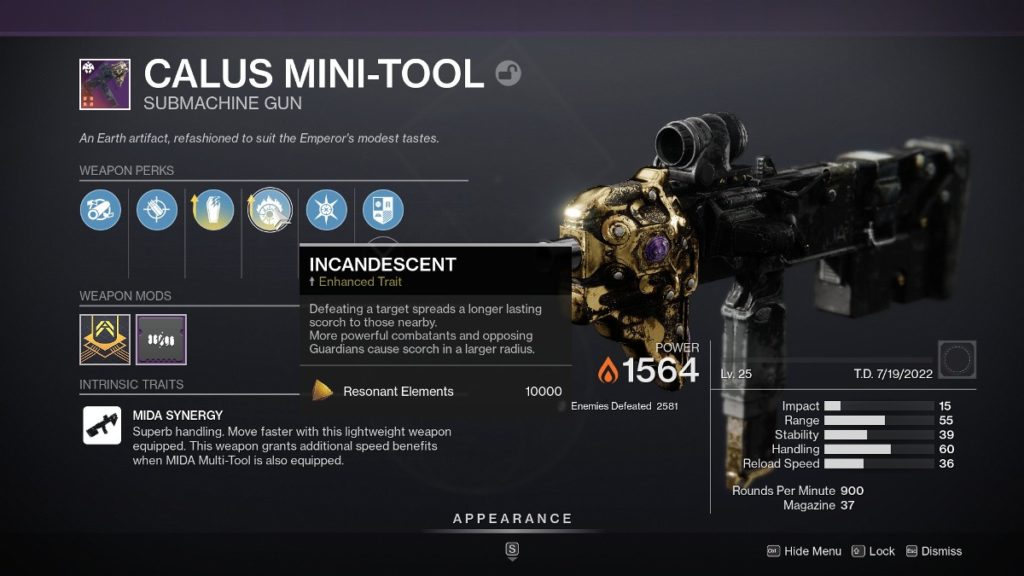 Destiny 2 Solar Ignition - Calus Mini-Tool in inventory. 