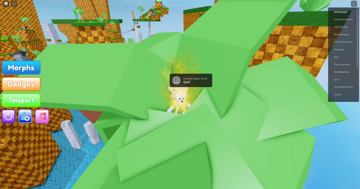 golden super sonic morh in stone towers in find the sonic morph