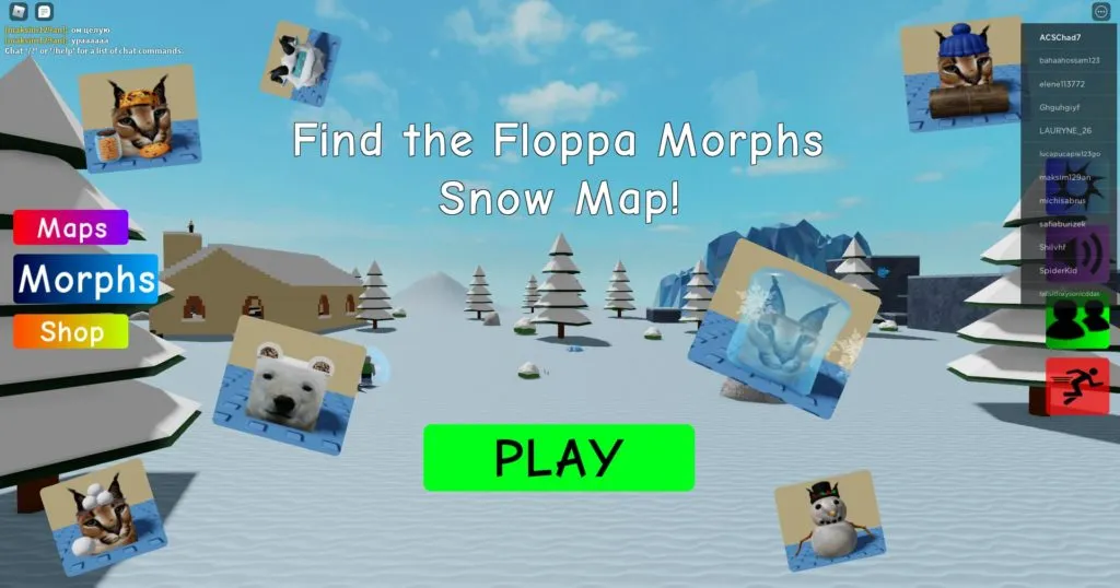 snow map welcome screen in find the floppa morphs