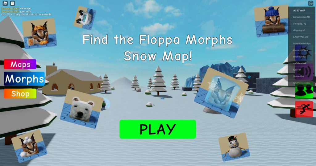 Roblox Find the floppa morphs snow map 21 floppas 