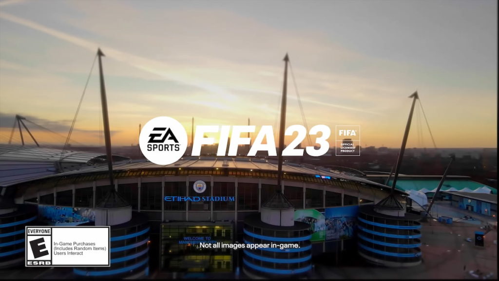 Etihad Stadium in the background with FIFA 23 written on the image