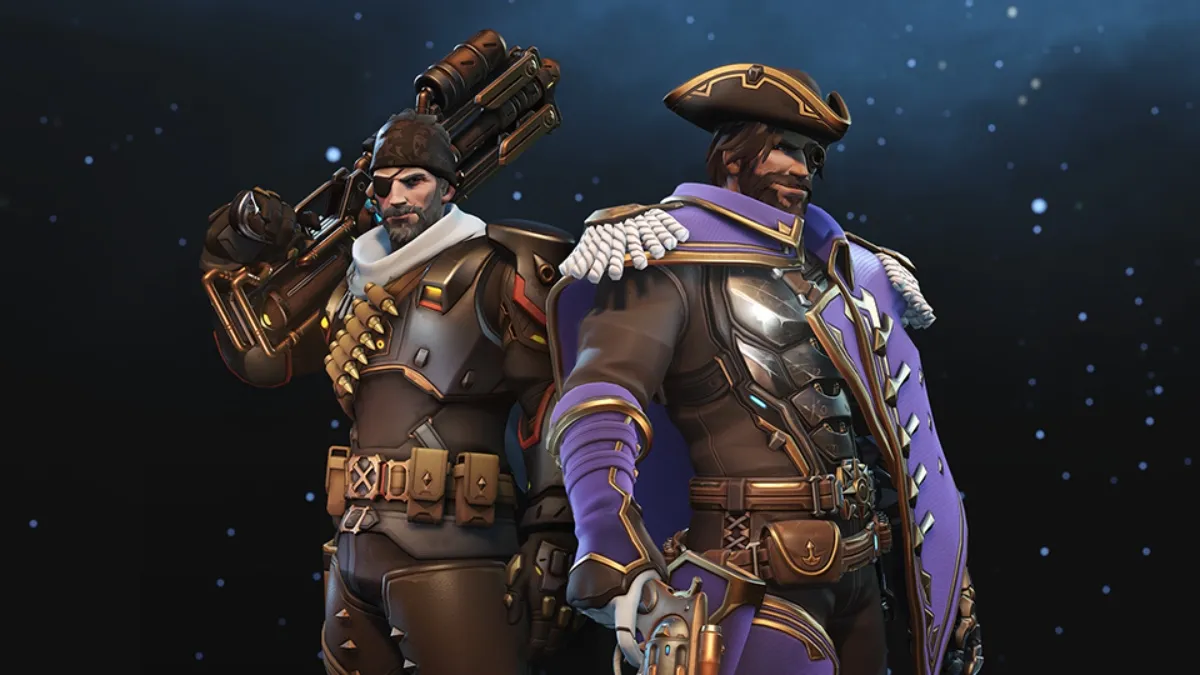 2 men, one dressed as a pirate and the other dressed as a
