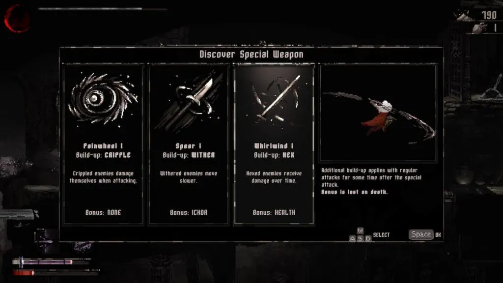 special weapon selection in moonscars