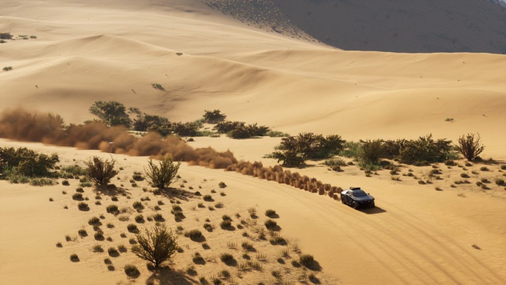 Car racing on an empty desert track