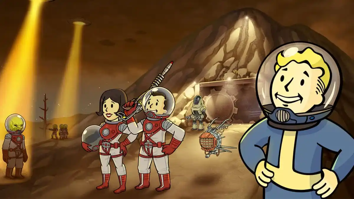 Fallout Shelter characters standing among aliens