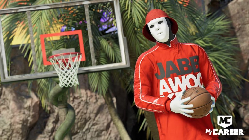 JABBAWAOCKEEZ member standing with a basketball in his hands.