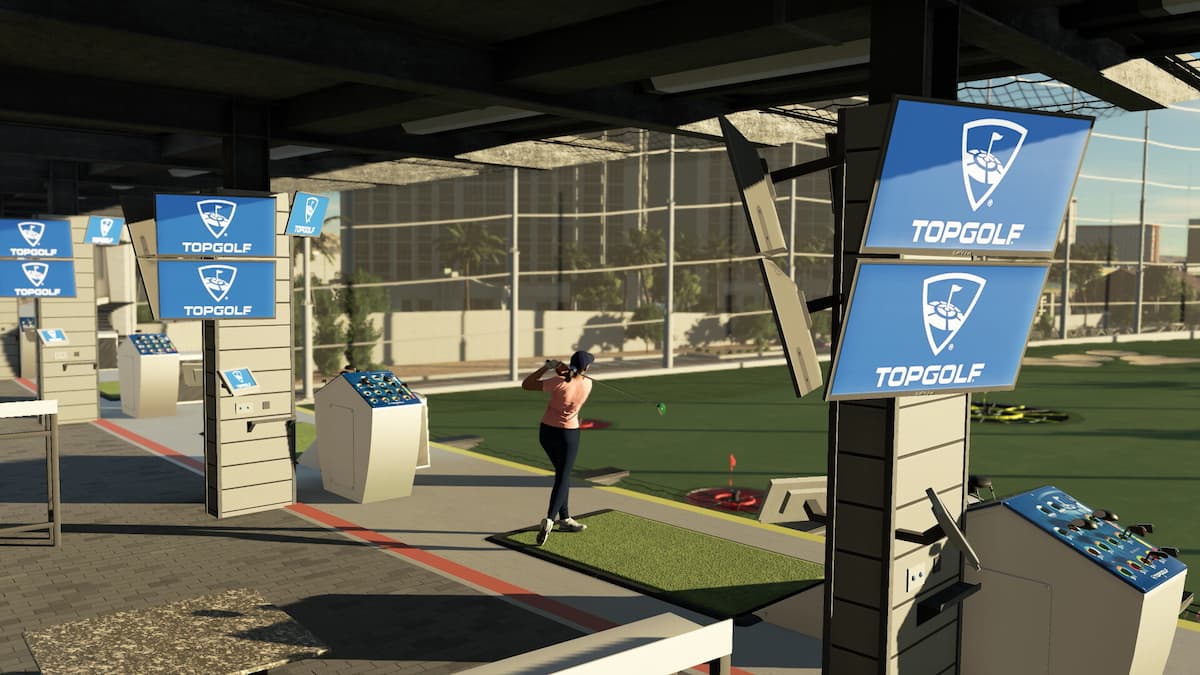 A player hitting a shot in PGA Tour 2K23