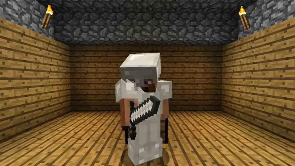 Steve in Full Iron Armor in Minecraft