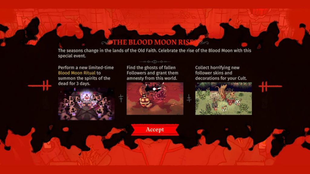 The Blood Moon Festival Event Intro Screen in Cult of the Lamb