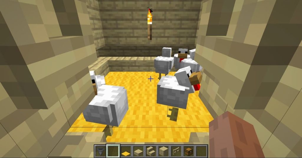 chickens in coop in Minecraft