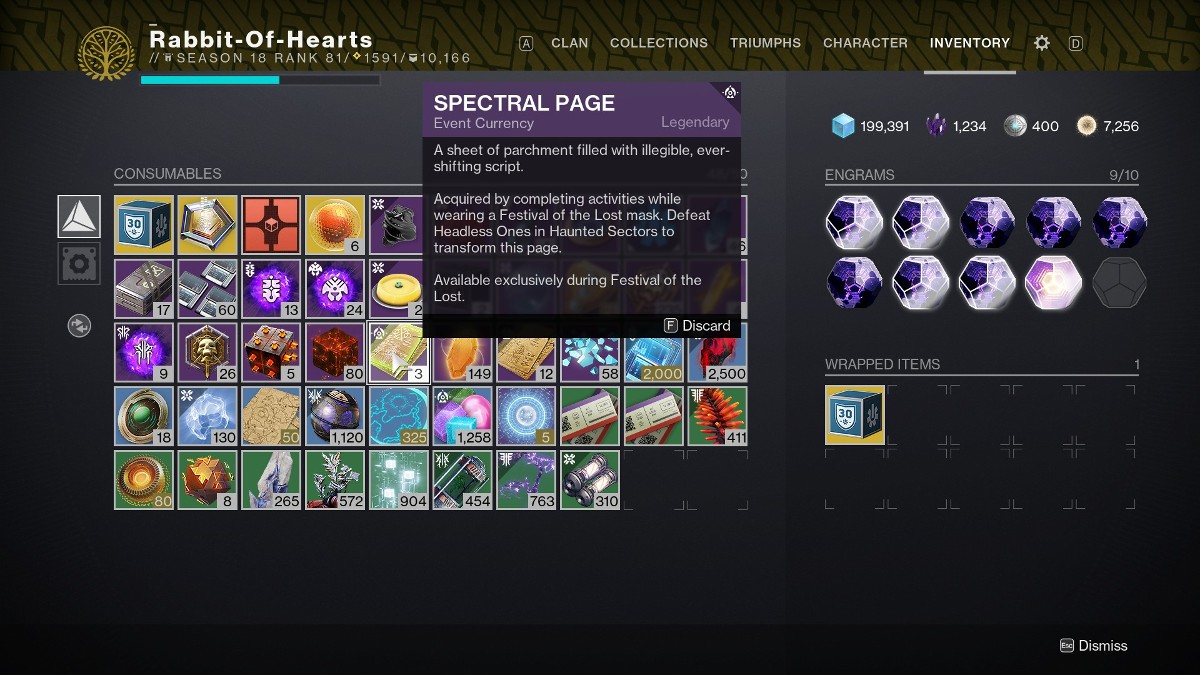 Destiny 2 Spectral Pages in inventory.