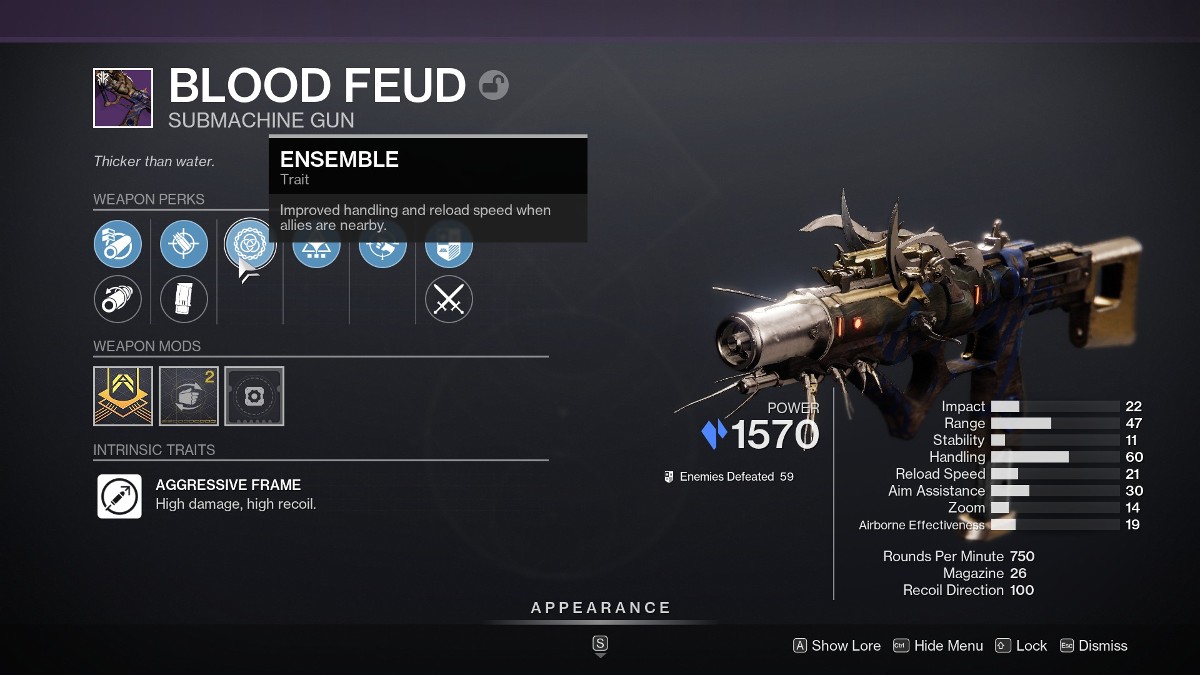 Destiny 2 Ensemble on Blood Feud SMG.