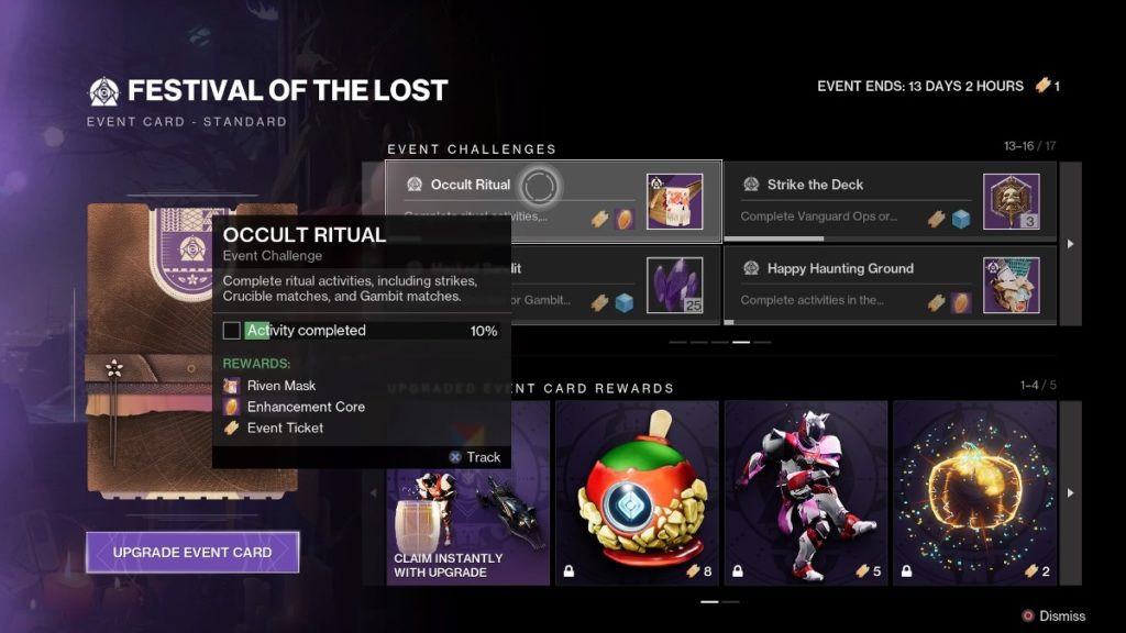Destiny 2 Occult Ritual in the Event Card. 