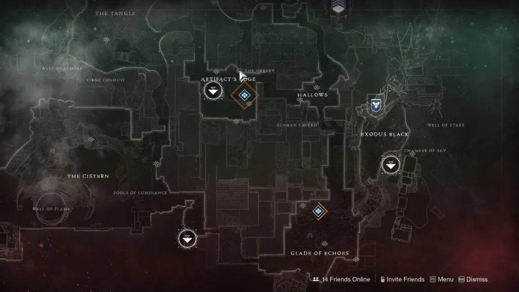 Destiny 2 Vex kills farm - the Orrery Lost Sector location on the map.