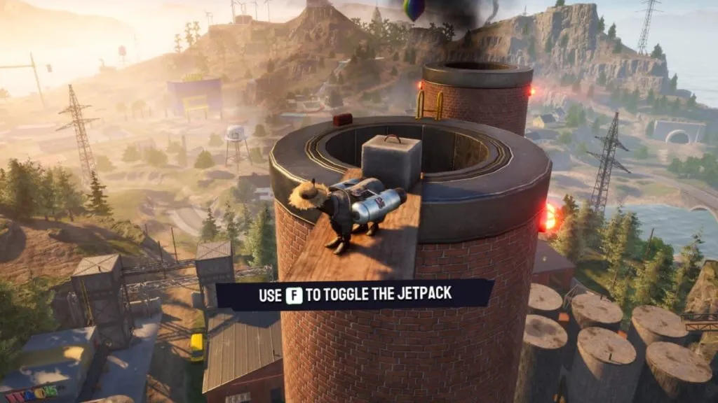 Goat standing on top of a factory chimney in Goat Simulator 3
