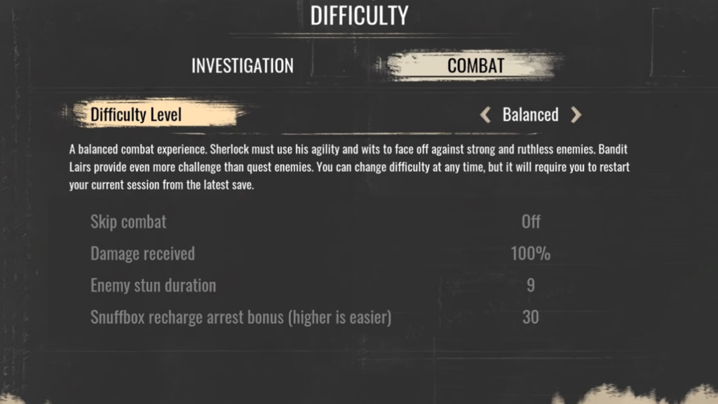 Combat Difficulty Settings in Sherlock Holmes Chapter One