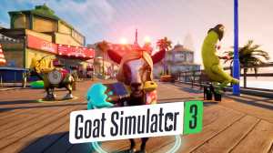 Star Goat standing in the middle of the cover image of Goat Simulator 3