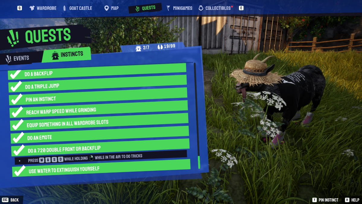 Some completed Instincts under Quests in Goat Simulator 3