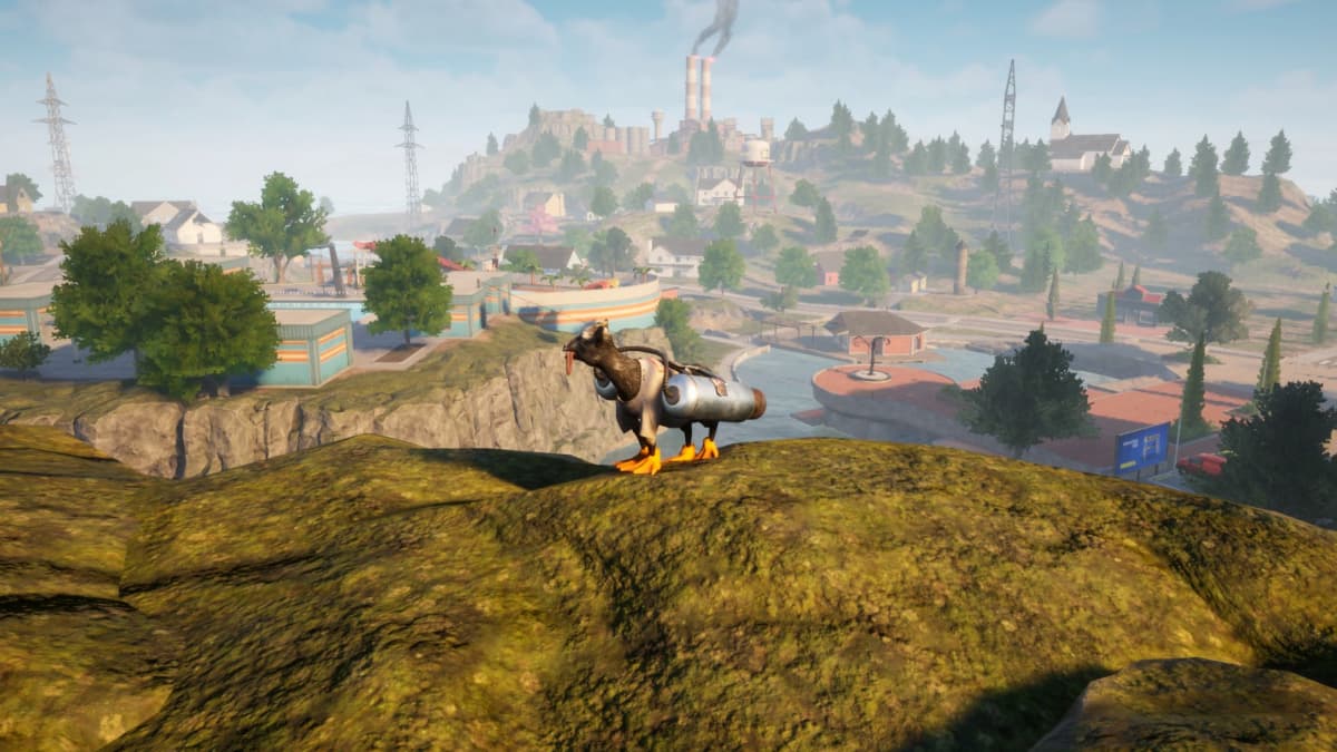 Goat standing on top of a hill in Goat Simulator 3