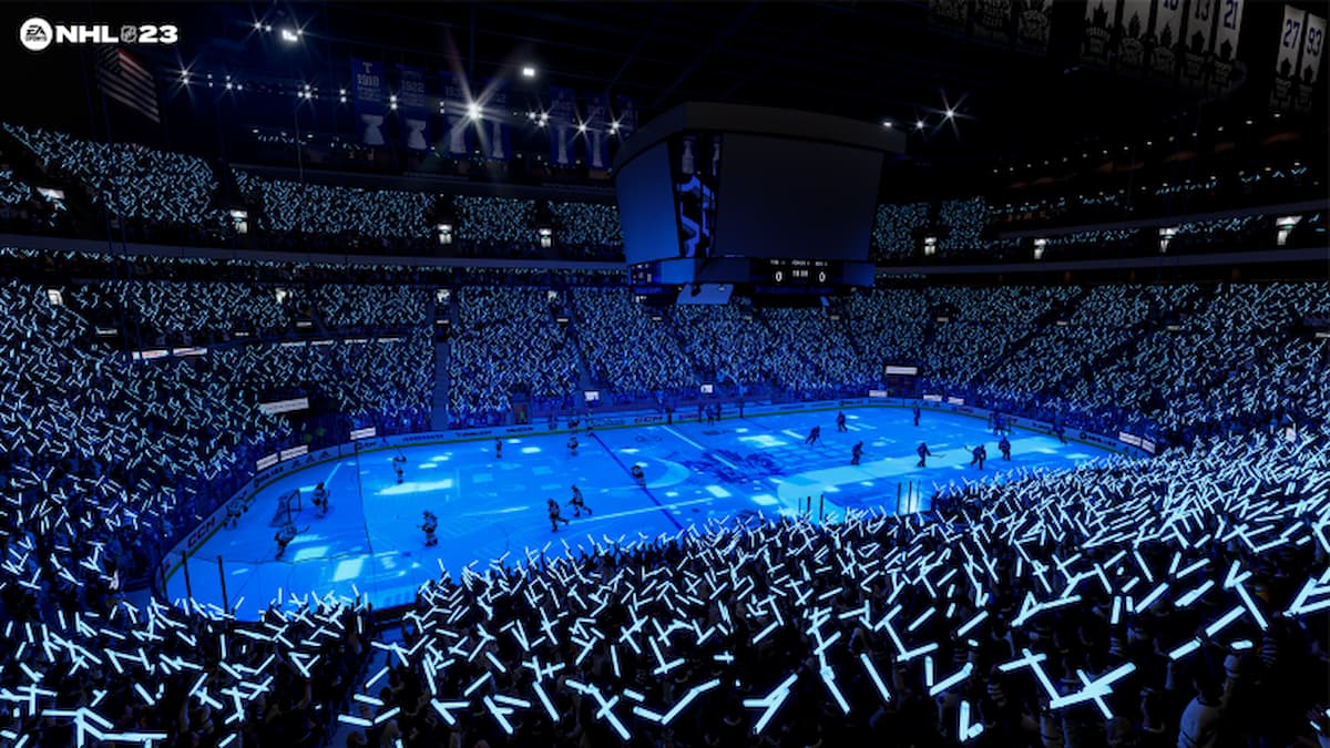 NHL 23 Toronto stadium with fans holding glow sticks