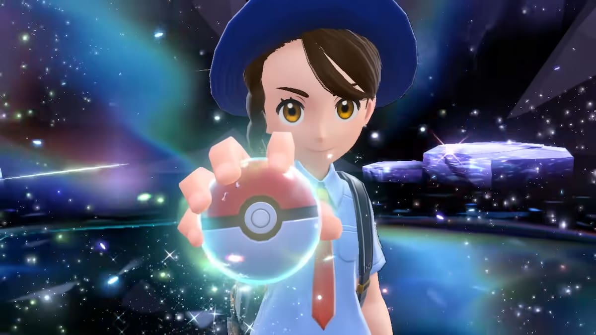A trainer holding a pokeball in Pokemon Scarlet and Violet.