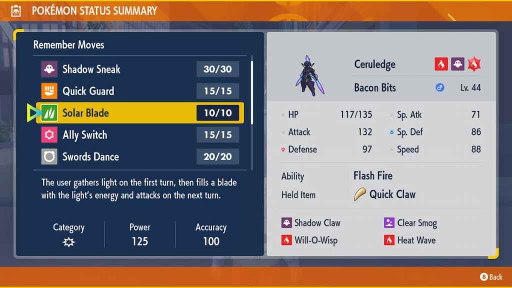 Remembering Moves for Ceruledge in Pokemon Scarlet and Violet
