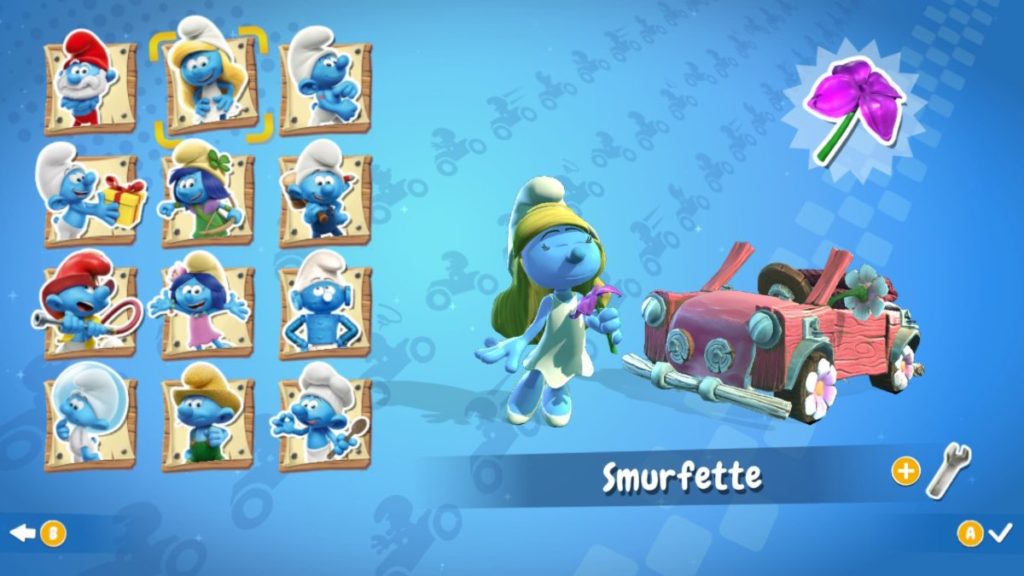 Smurfs Kart Characters picker screen