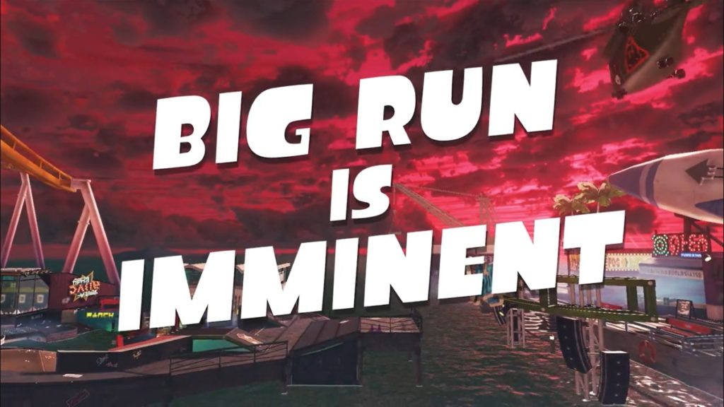 the words "Big run is imminent" in white text over a theme park backdrop that has a cloudy, red sky overhead