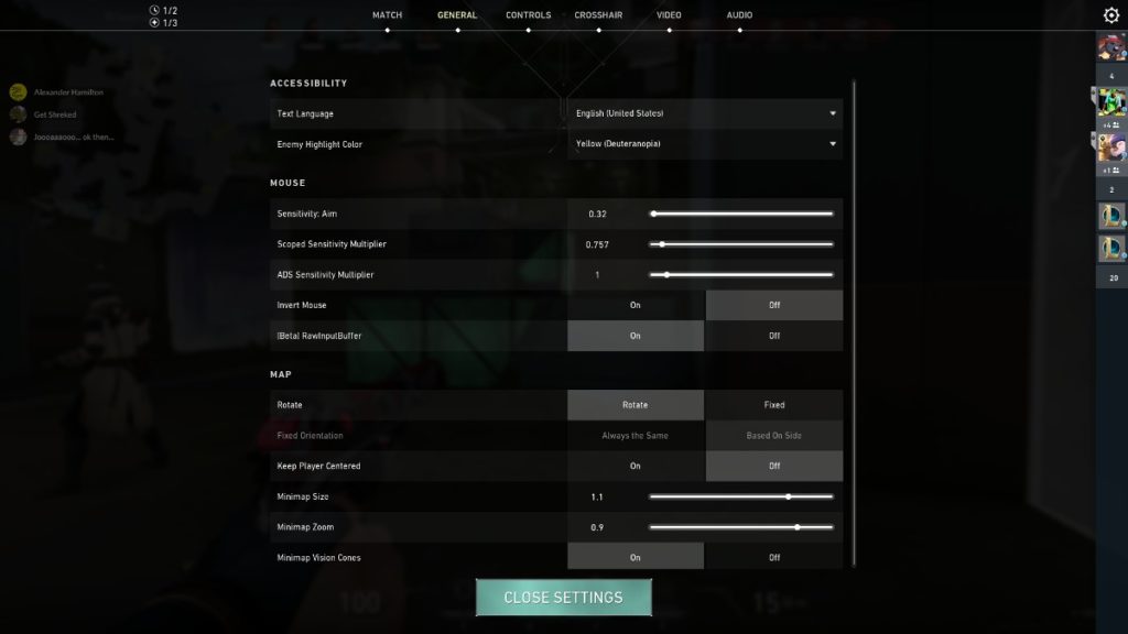 How to get better aim in VALORANT - Settings page. 