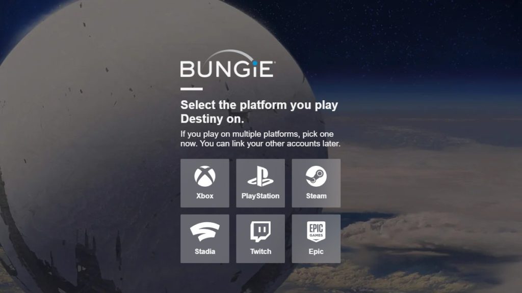 Bungie.net login page. 