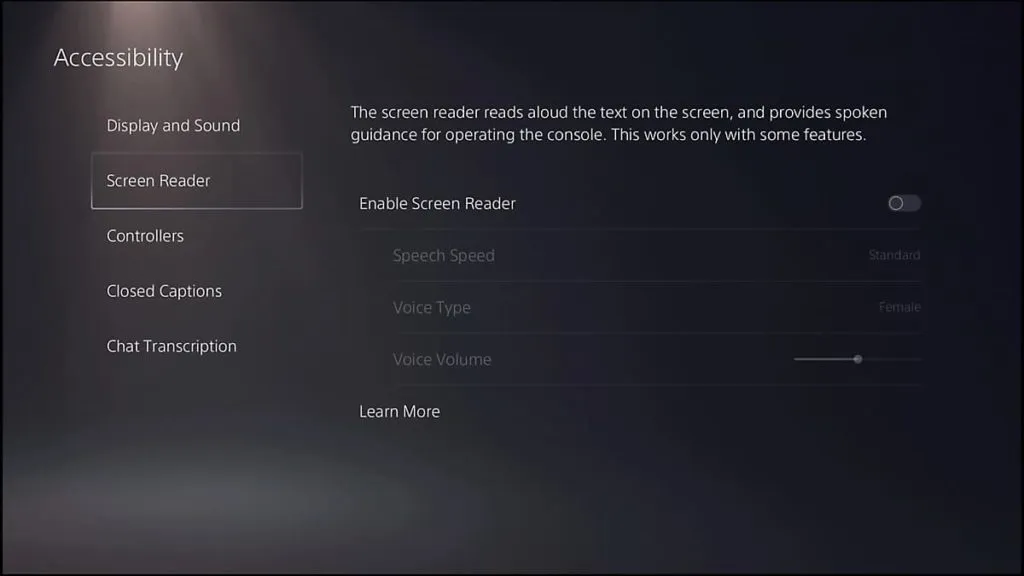 How do you turn off voice reading on the PS5? settings