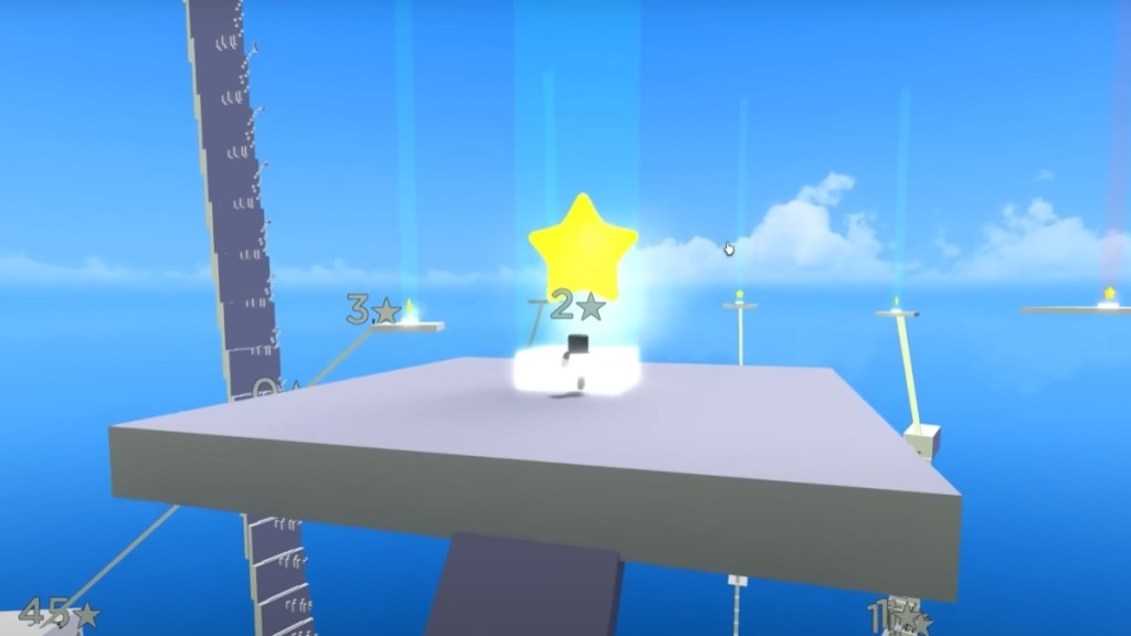 Character collecting star after completing the challenge in Be A Hero Roblox