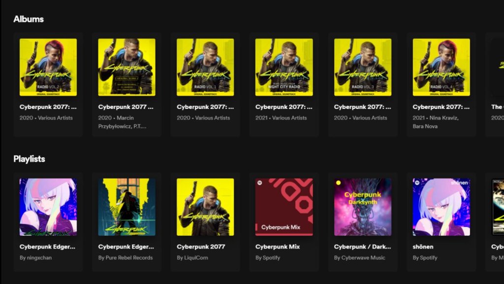 Cyberpunk 2077 Spotify Results