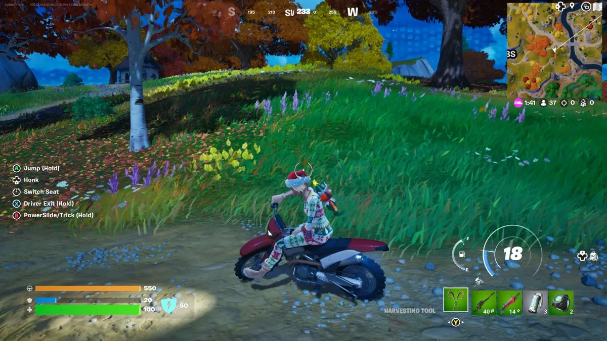 A character doing a donut on a dirt bike