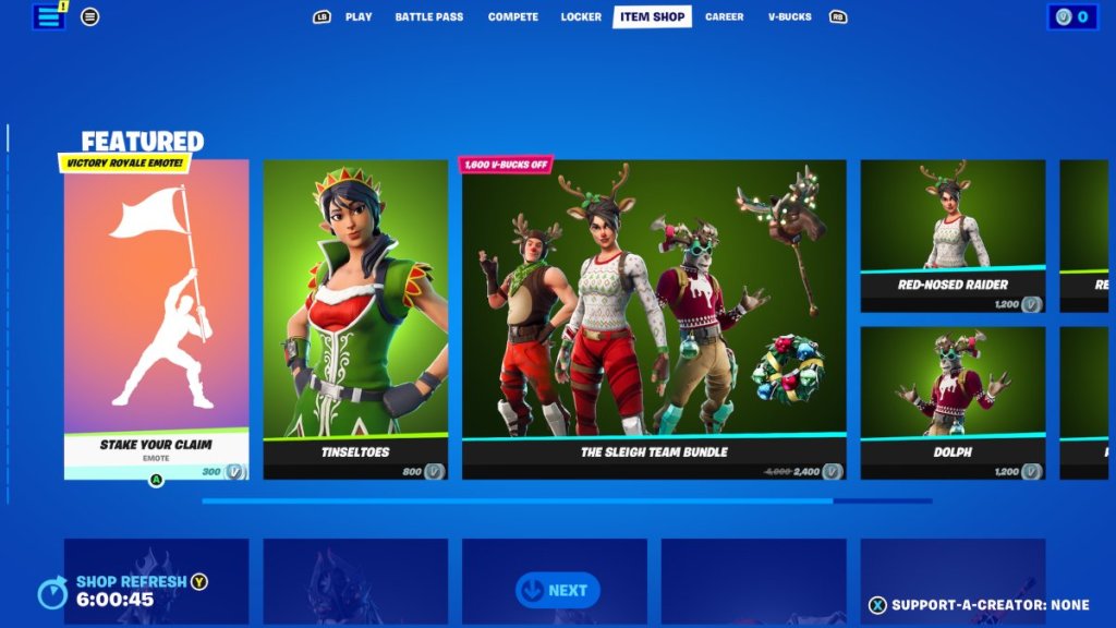 Featured area of the shop with Stake Your Claim Emote on it