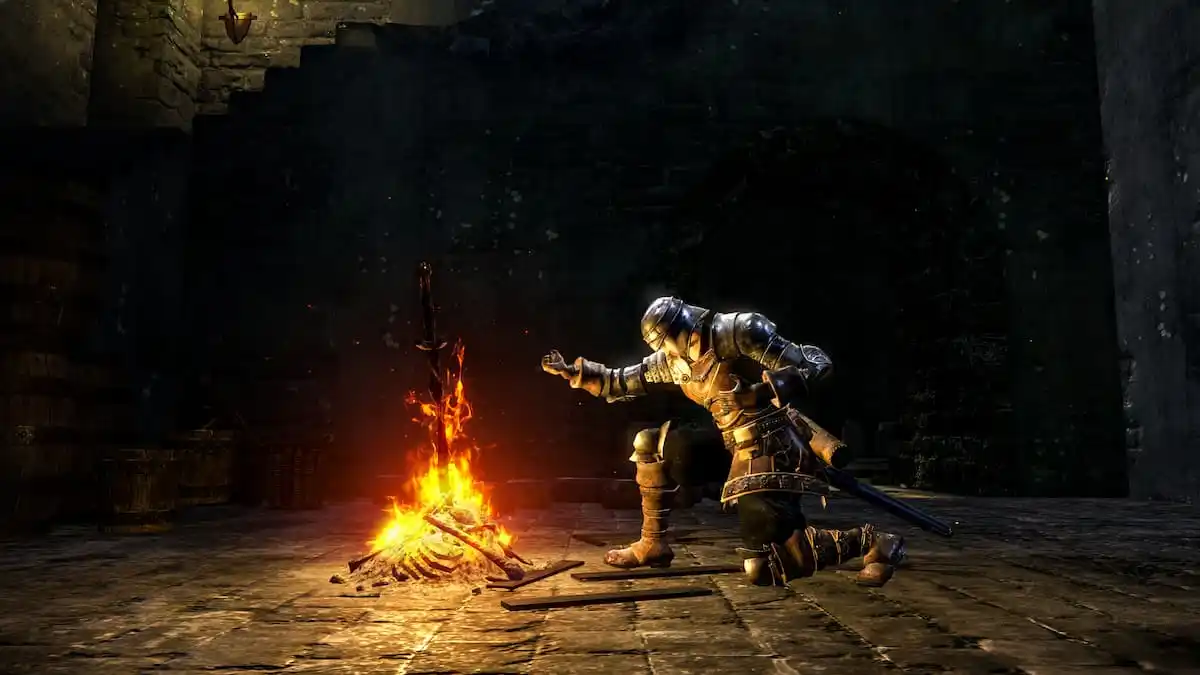 Kneeling at a Fire in Dark Souls Remastered
