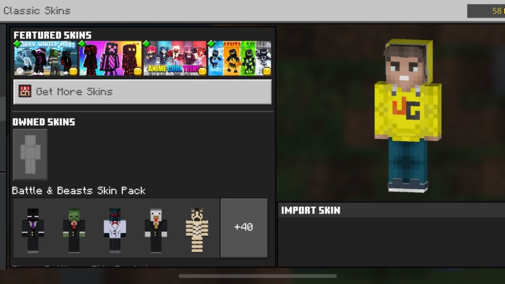 Minecraft PE Skins Screen