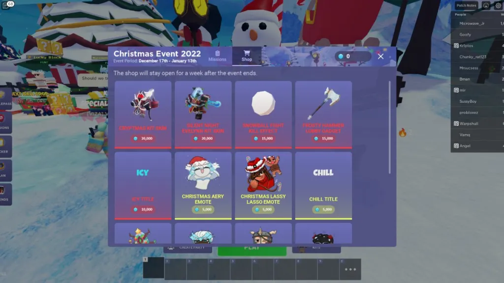 Bedwars Christmas Event 2022 Items list
