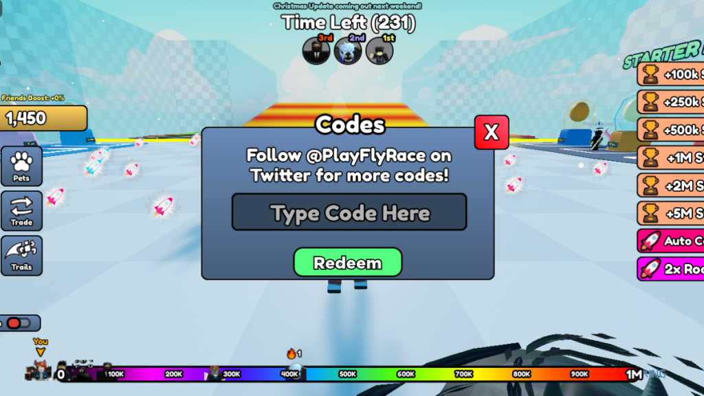 Roblox Fly Races Codes Screen